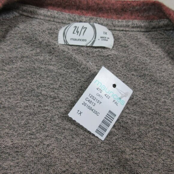 Maurices womens heathered gray red Navajo sleeve tied crew tee 1X NWT - Picture 4 of 5